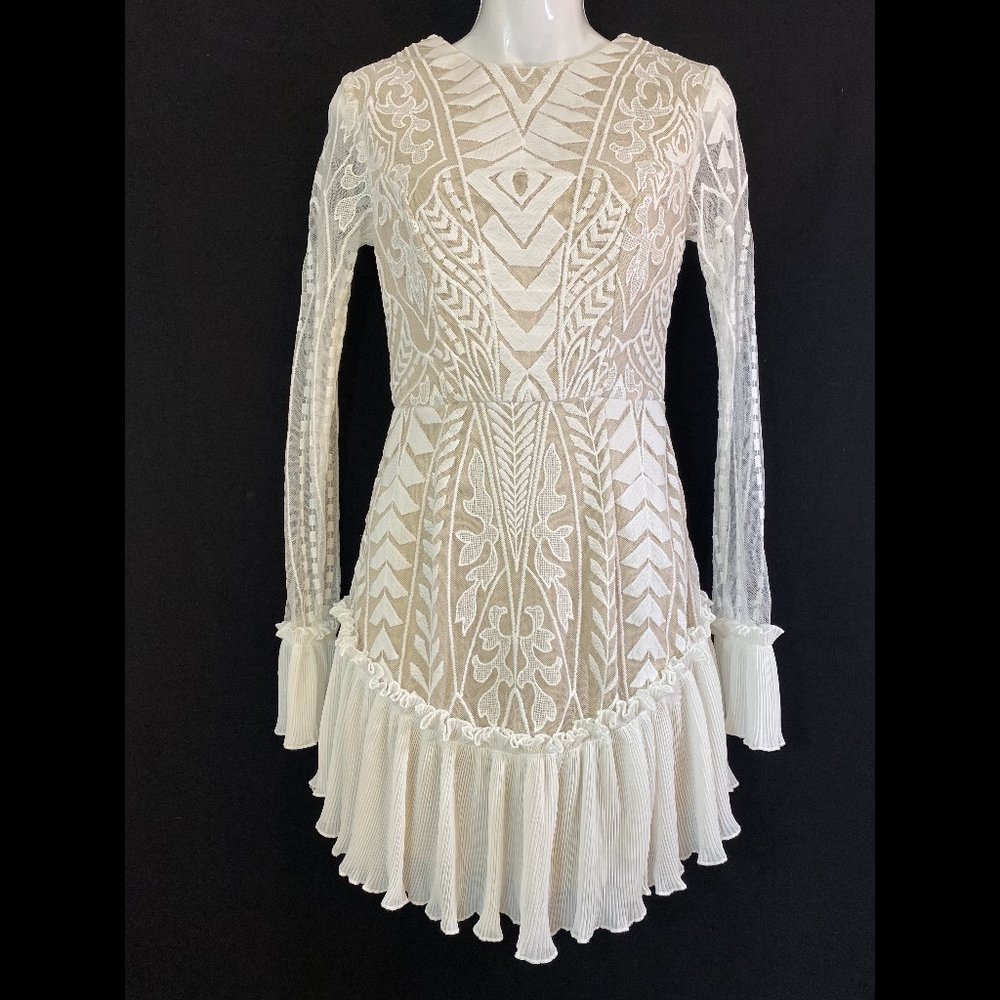 Vici Pleated Ruffle Lace Mini Dress